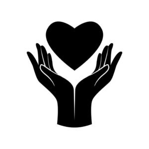 black two female hands holding heart isolated on a white background charity icon give and donate concept of health care medicine and blood donation free vector